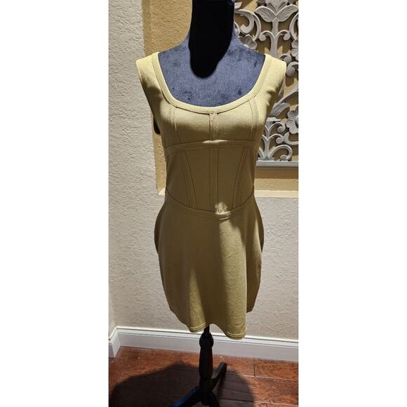 Urban Outfitters Ramona Olive Green Bodycon Mini Dress With Corset Detail -Large - Picture 3 of 9